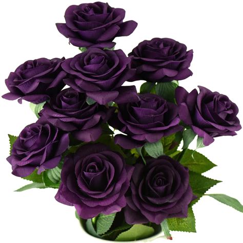 Real Touch 10 Stems Dark Purple Silk Artificial Roses