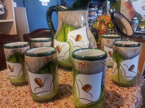 Beautiful Talavera Pitcher And Glasses Sold At A Garden Center Pitcher