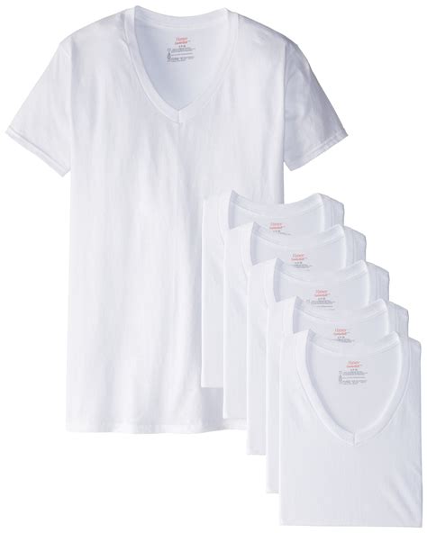 Hanes Mens Large Tagless Comfortsoft White V Neck T Shirt 6 Pack