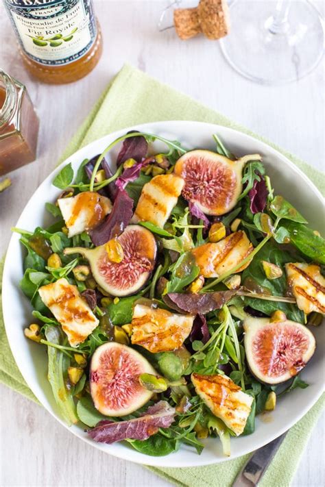 Fig And Halloumi Salad With Balsamic Fig Dressing Easy Cheesy Vegetarian