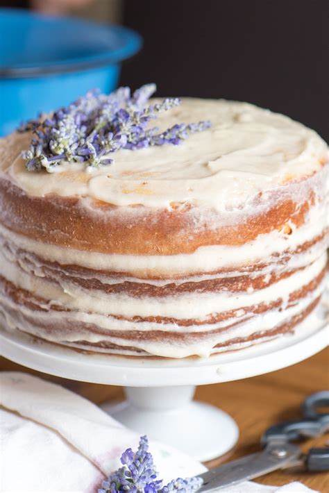 This vanilla cake recipe is a yellow cake because it uses whole eggs instead of egg whites. Vanilla Lavender Cake - The Recipe Wench