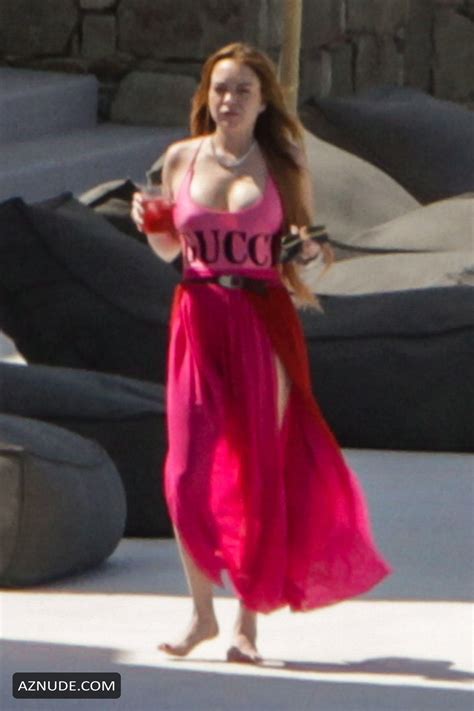 Lindsay Lohan Sexy In A Pink Gucci Swimsuit On Mykonos Island Greece 22062019 Aznude