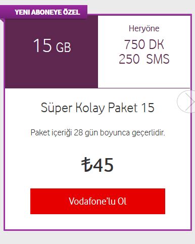 Vodafone Gb Ve Dakika Kolay Paket Tl Bedava Nternet