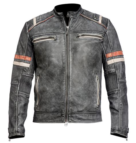 Mens Vintage Motorcycle Cafe Racer Retro Moto Distressed Leather Jacket