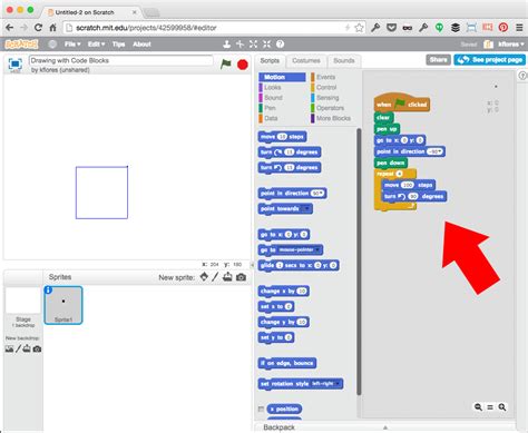 A square is a quadrilateral with four right angles and four congruent sides. CoderDojo Indigo - Pen Drawing and Code Block Functions