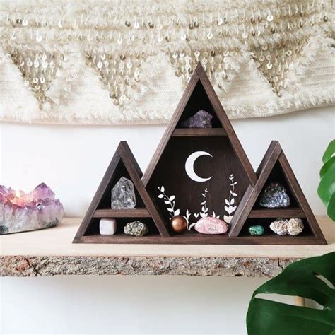 Triangle Shelf Moon Shelf Moon Shelves Geometric Shelf Etsy Crystal