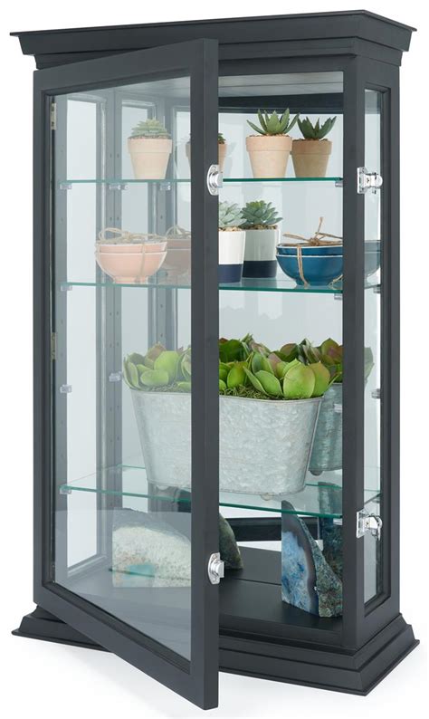 Wood Curio Cabinet Adjustable Glass Shelves