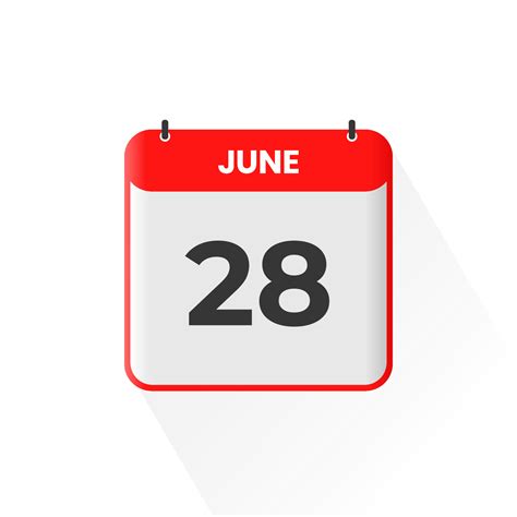 28th June Calendar Icon June 28 Calendar Date Month Icon Vector