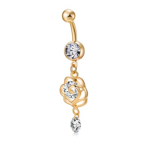 Fashion Belly Button Rings Golden Flower Stainless Steel Barbell Dangle Double Butterfly Navel