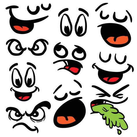 Black White Set Cartoon Eyes Mouths Isolated White Stock Vector Image