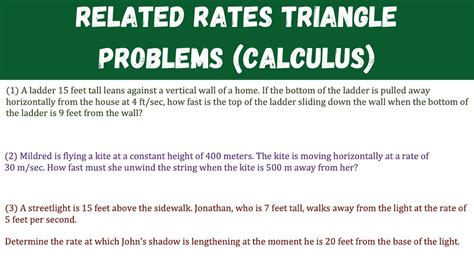 Related Rates Word Problems Involving Triangles Youtube