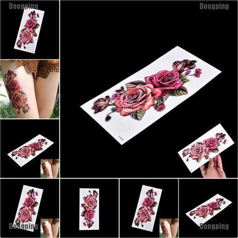 【don】fashion fake temporary tattoo sticker rose flower arm body waterproof women art dongping