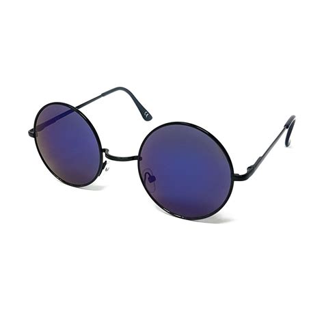 Small Round Lens Sunglasses Black Frame Blue Mirrored Lens Bulk
