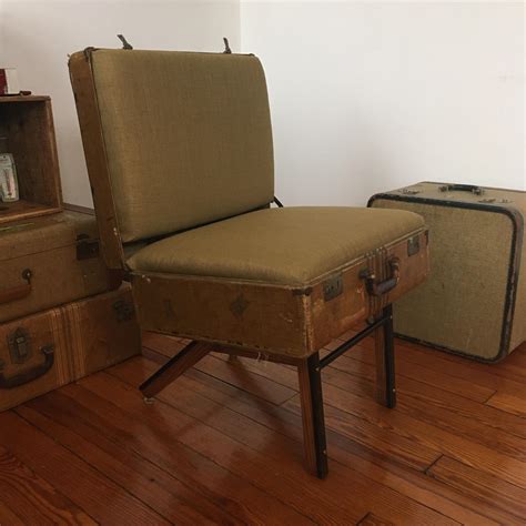 1930s Vintage Suitcase Chair Oak And Steel Leg Base Foam Cushions