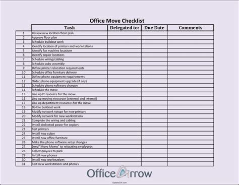 Office Moving Checklist Excel Spreadsheet — Db