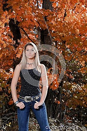 Beautiful Teen Country Girl Among Fall Foliage Stock Photos Image