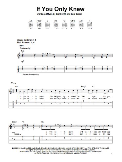 If You Only Knew Sheet Music Shinedown Easy Guitar Tab