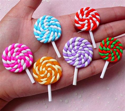 Lollipop Cabochons Set 6pcs Colorful Mix Kawaii Polymer Clay