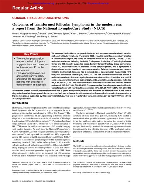 Pdf Outcomes Of Transformed Follicular Lymphoma In The Modern Era A