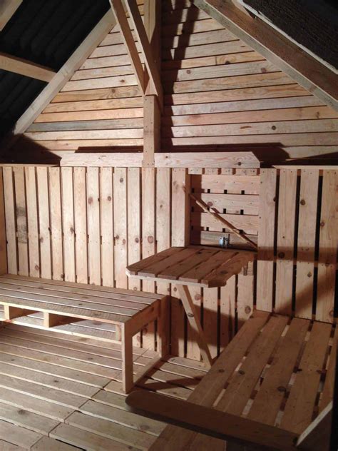 Note the placement of the entire cabin on top of a pallet base, with pallets also serving as the walls between framing. DIY PDF Tutorial Pallet Teenager Cabin • 1001 Pallets ...
