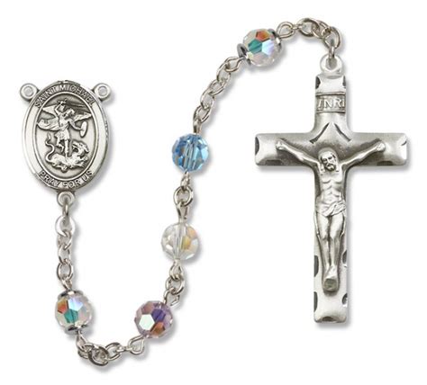 Multi Color St Michael The Archangel Sterling Silver Heirloom Rosary