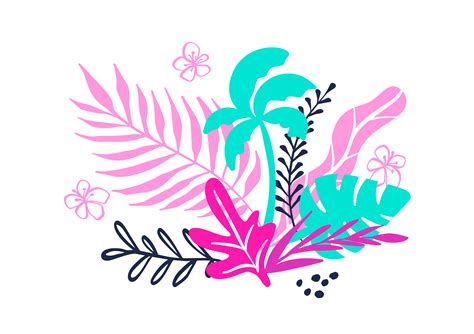 tropical collection for summer beach party exotic leaves palms and fruits vector design