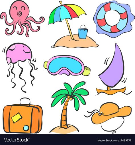 Doodle Summer Holiday Cartoon Style Royalty Free Vector