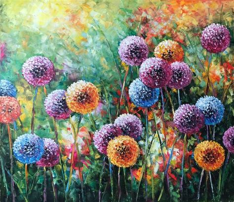 Colorful Dandelions Field Large Floral Wall Art 28 X 32 Etsy In 2021 Flower Wall Art