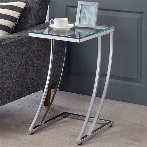 Modern Design Chrome Accent Table With Tempered Glass Top Chrome