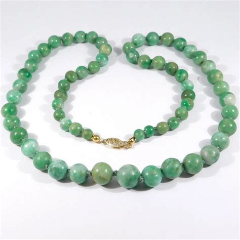 Antique Graduated Natural Jade Beads Necklace 14k Jade Bead Necklace Beaded Necklace Necklace