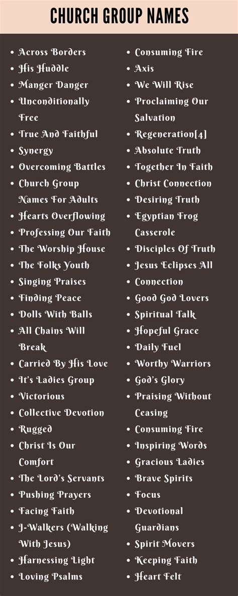 400 Cool Church Group Names Ideas And Suggestions 2023