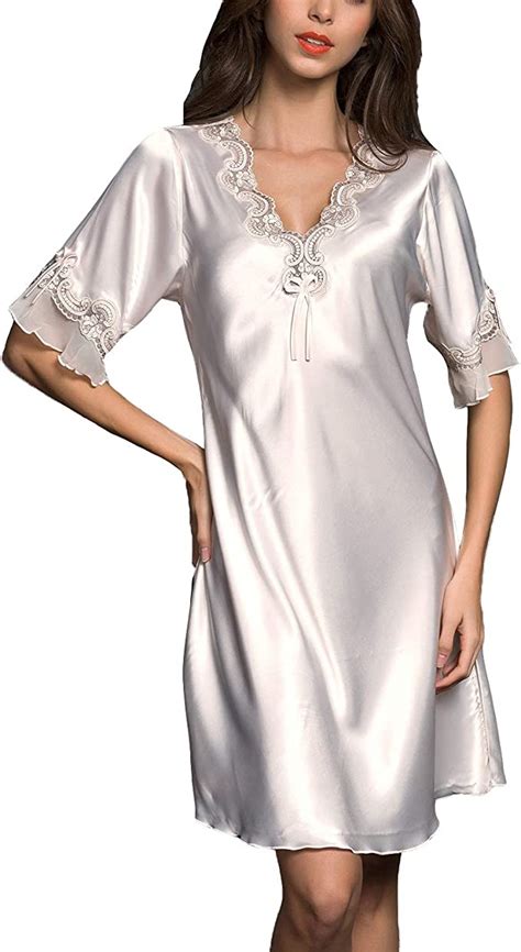 Lus Chic Women Satin Sleep Dress Silk Short Nightgown Foral Short