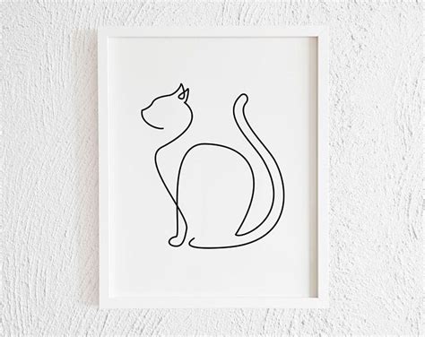 Abstract Cat One Line Drawing Wall Decor Print Miimalist Etsy Line