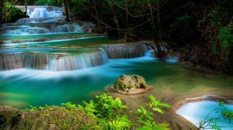 Beautiful Tropical Waterfall With Cascades Trees Water