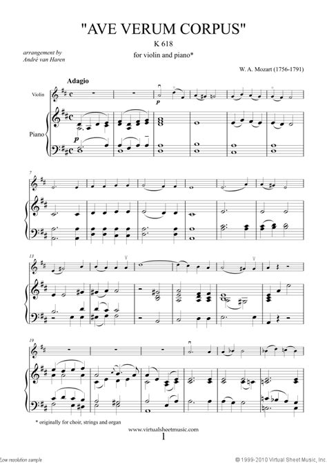 mozart ave verum corpus sheet   violin  piano