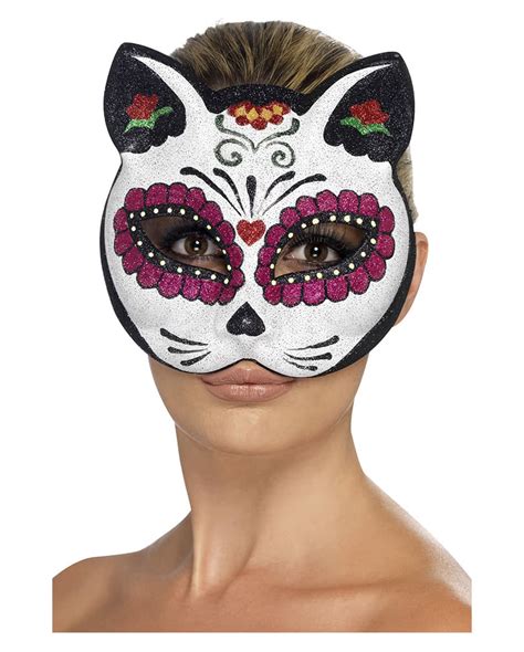 Sugar Skull Cat Mask Dia De Los Muertos Horror