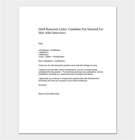 Job Rejection Letter Templates Samples Examples
