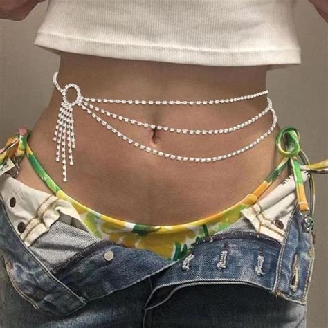 Fashion Crystal Round Tassel Waist Chain Belt Rhinestone Chain Belly