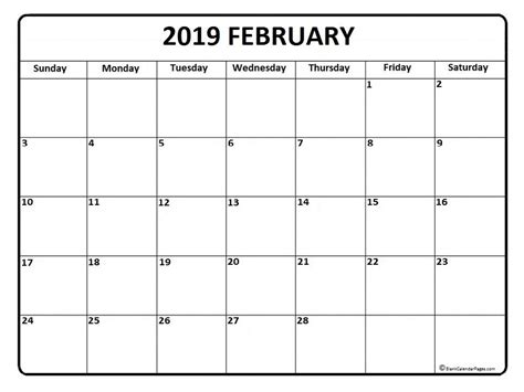 February 2019 Calendar February 2019 Calendar Printable February