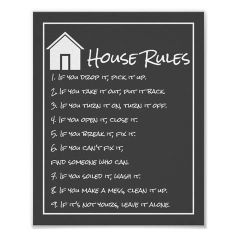 Gray And White House Rules Poster Zazzle House Rules House Rules