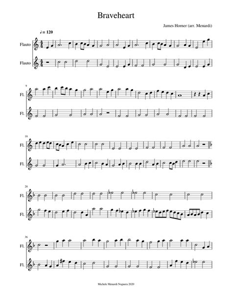 Braveheart Easy Flute Duet Sheet Music For Flute Woodwind Duet