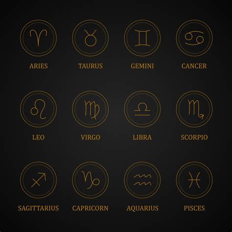 Set of gold zodiac signs. Astrological horoscope. Mystic zodiac icons