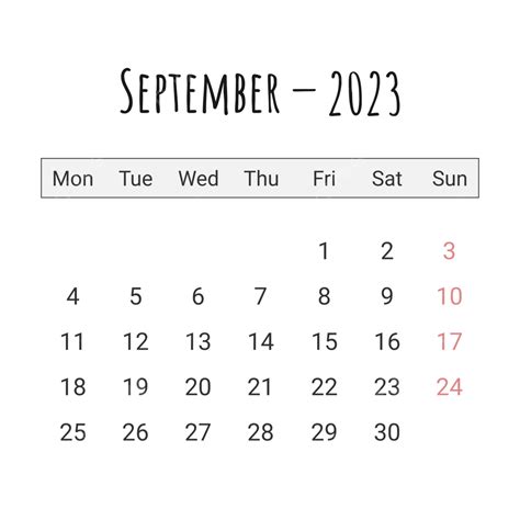 Calendário Simples De Setembro De 2023 Png Setembro De 2023