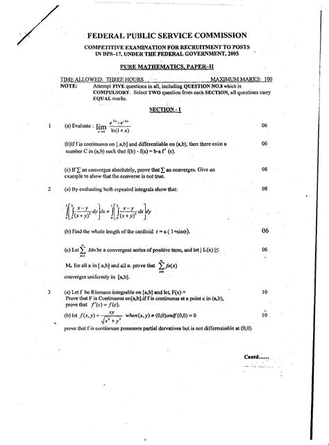 Css Pure Mathematics Past Papers Of Year 2005