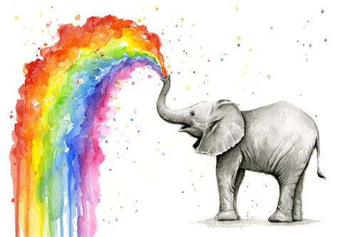 Olechka Design Blog Baby Elephant Spraying Rainbow Watercolor