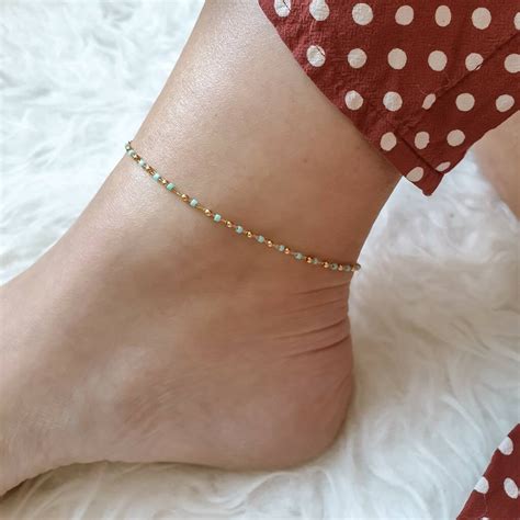 Turquoise Beaded Anklet By Misskukie