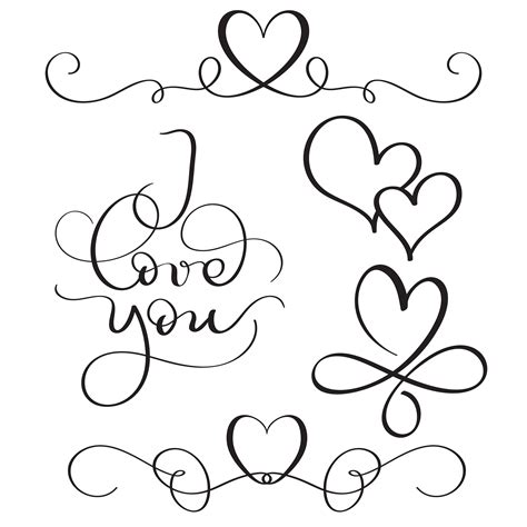 Vielen dank für ihren besuch! I love you text with hearts on white background. Hand drawn Calligraphy lettering Vector ...