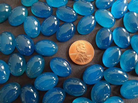 18x13mm Natural Blue Agate Cabochon Dyed Bright Blue Agate Cab Oval
