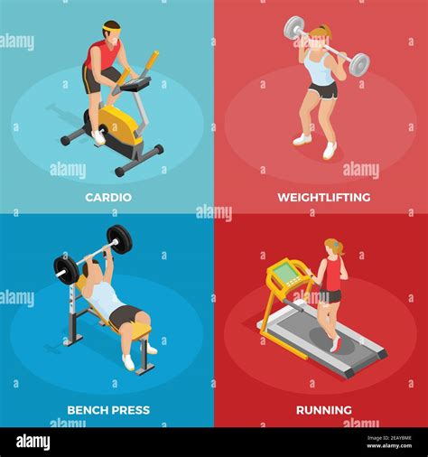 Gym Sport Isometric Concept With Different Physical Activities And