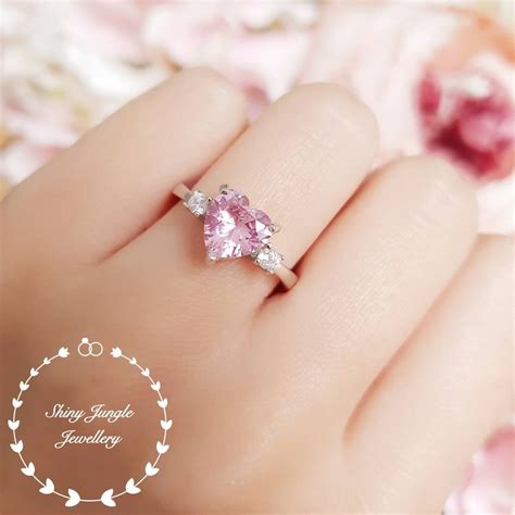 Heart Shaped Pink Diamond Ring Three Stone Vivid Pink Diamond Etsy